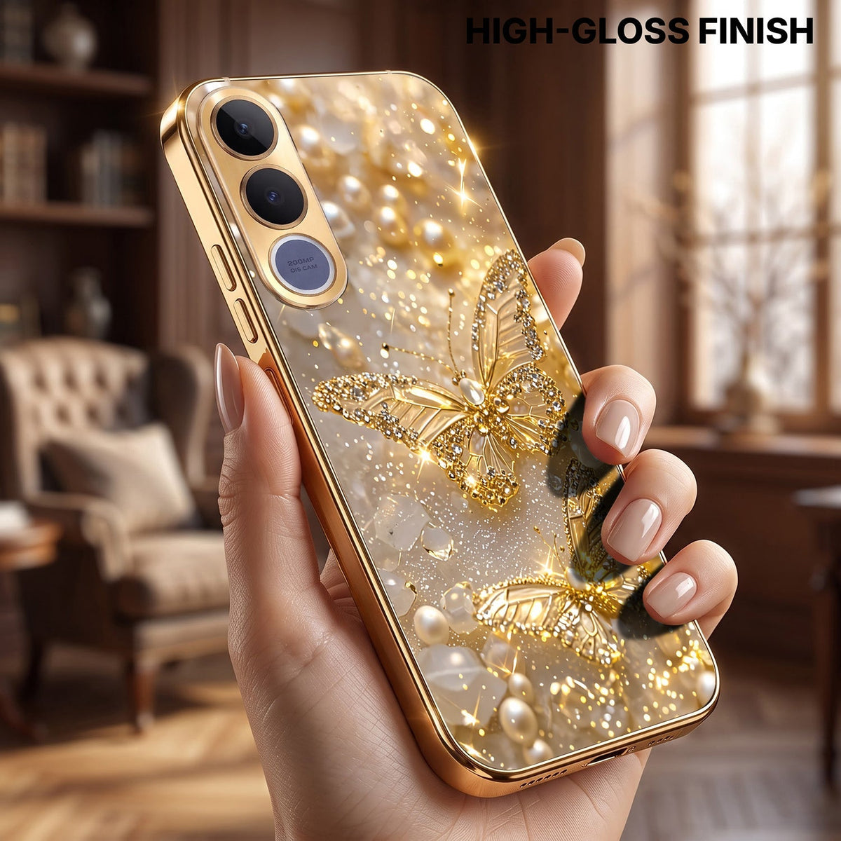 Vivo V70 FE 5G Golden Butterfly Gold Electroplated Glass Phone Back Case