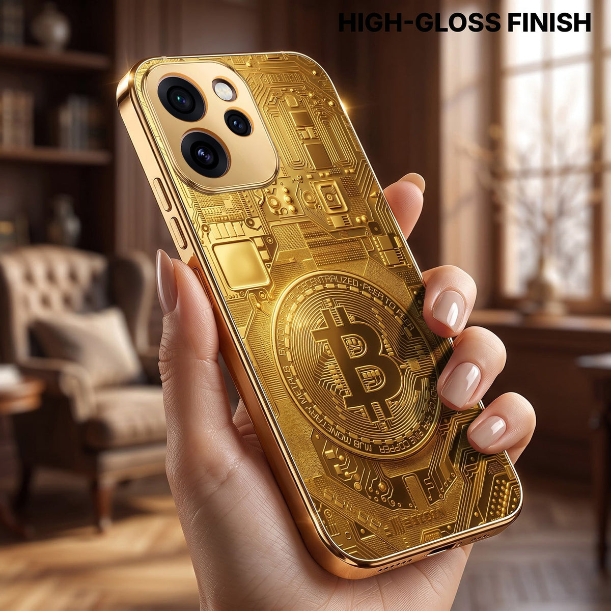 Oppo Reno 15 Pro Mini 5G Bitcoin Gold Electroplated Glass Phone Back Case