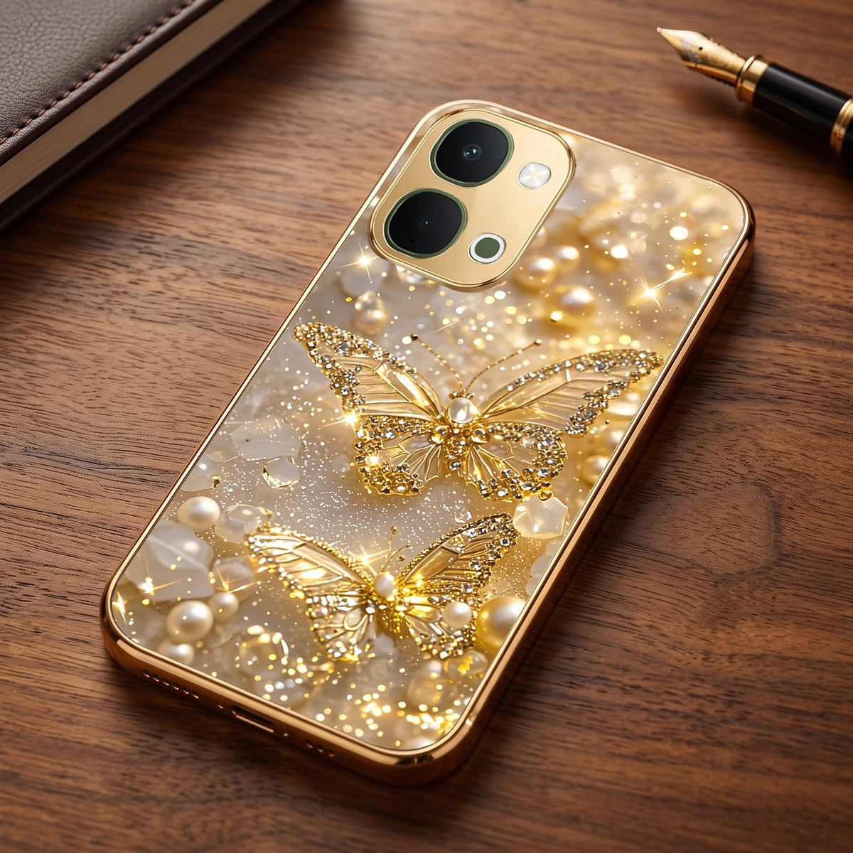 Vivo Y51 Pro 5G Golden Butterfly Gold Electroplated Glass Phone Back Case
