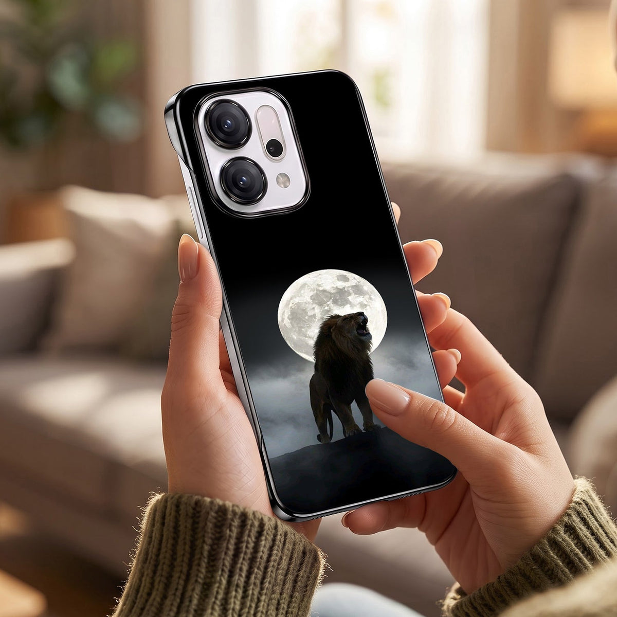 Oppo Reno 14 5G Lunar Lion Black Printed Frameless Back Case