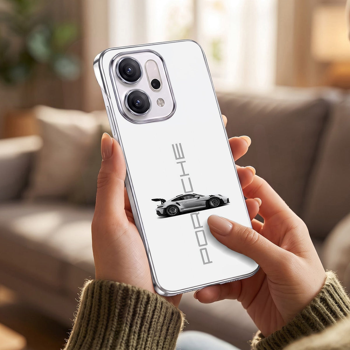 Oppo Reno 14 5G Porsche White Printed Frameless Back Case