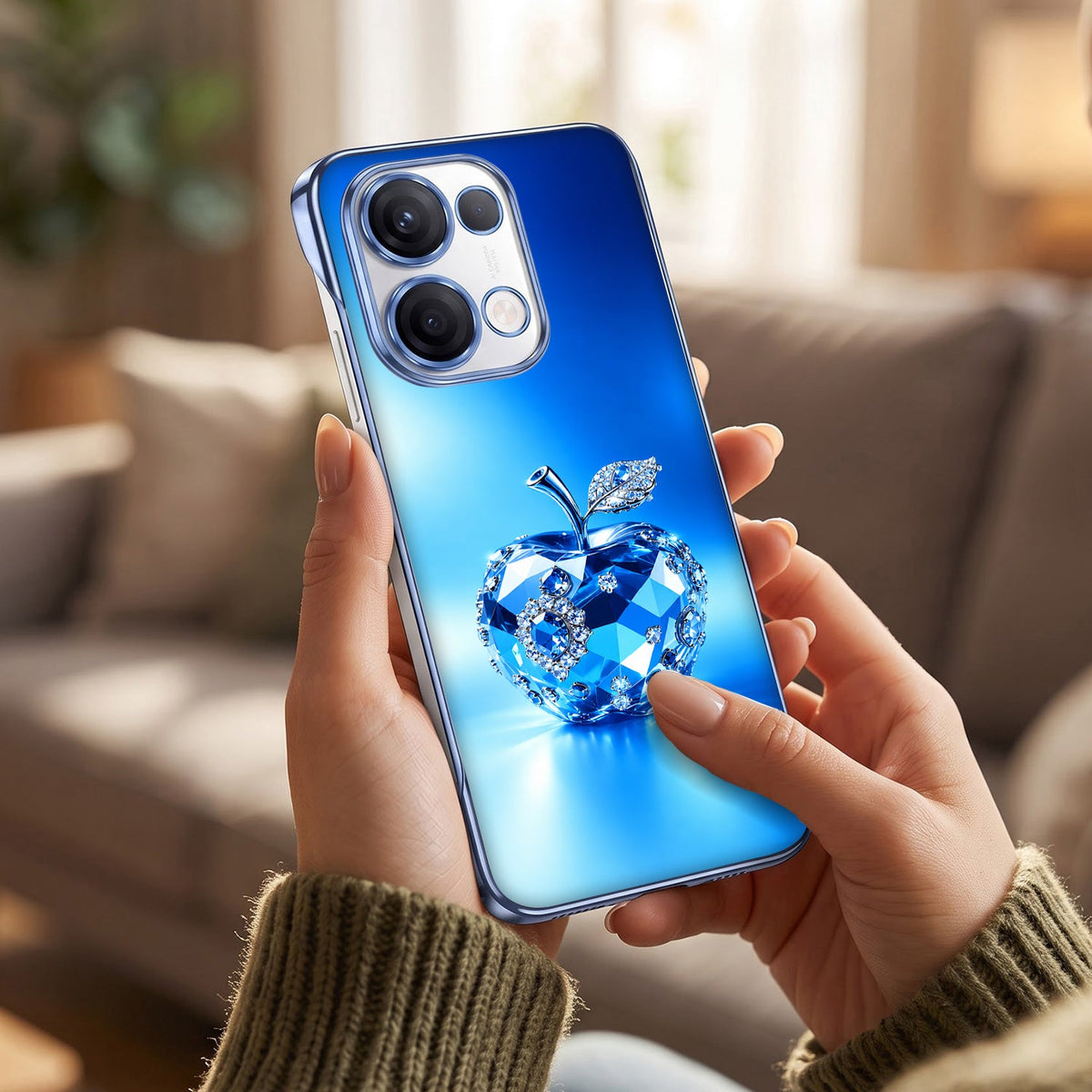 Oppo Reno 13 5G Luxery Apple Blue Printed Frameless Back Case