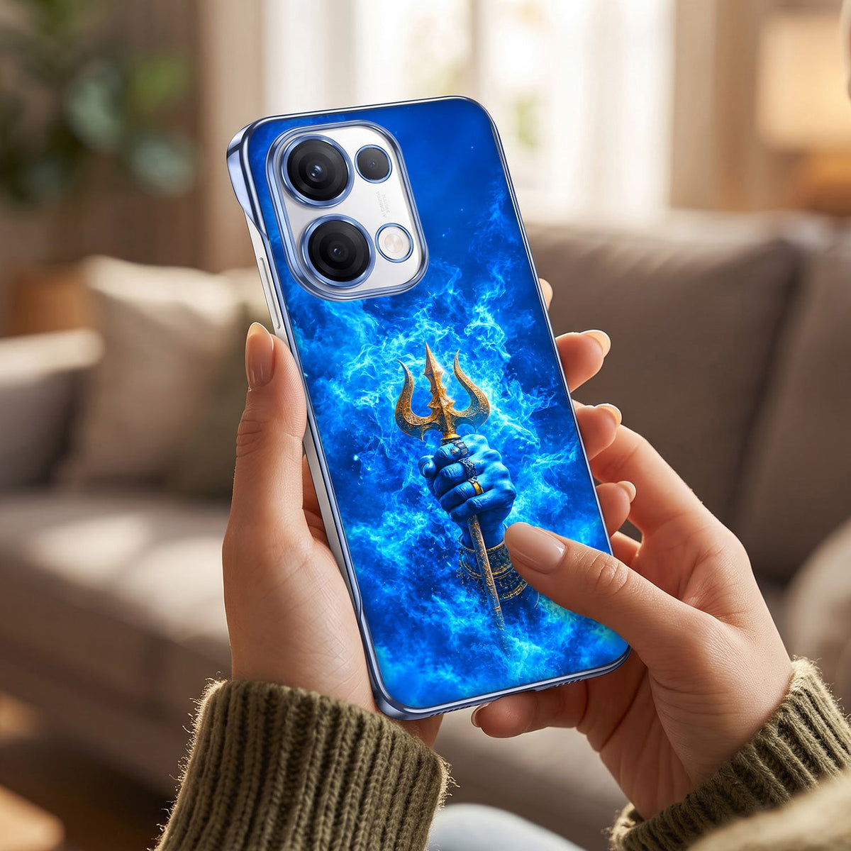 Oppo Reno 13 5G Shiva Trisul Blue Printed Frameless Back Case