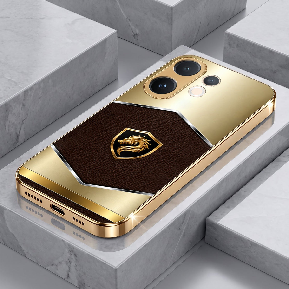 Vivo T4 Pro 5G Dragon Crest Gold Electroplated Glass Phone Back Case