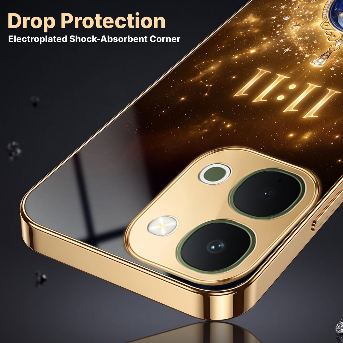 Vivo Y51 Pro 5G God’s Plan Evil Eye Gold Electroplated Glass Phone Back Case