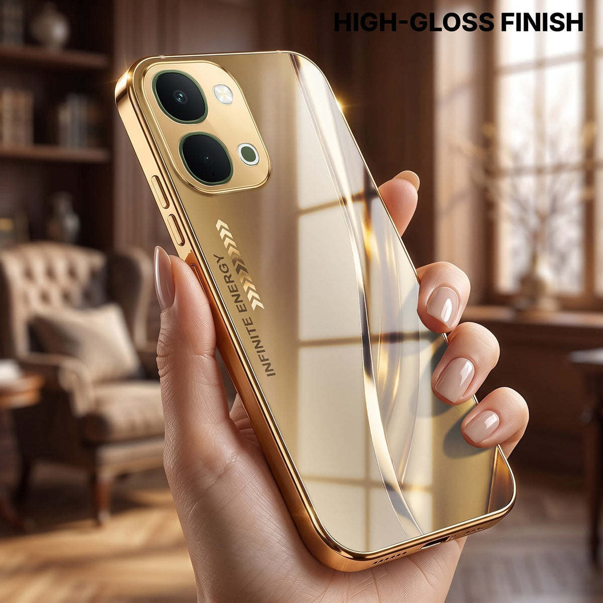 Vivo T5X 5G Luxury Infinity Energy Gold Electroplated Glass Phone Case