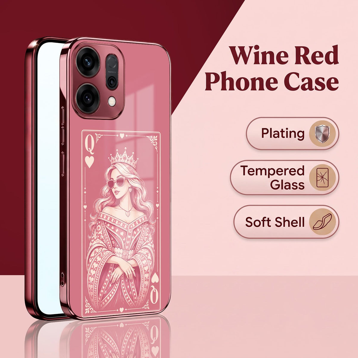 Oppo Reno 14 5G Luxury Royal Queen Pink Electroplated Glass Phone Back Case