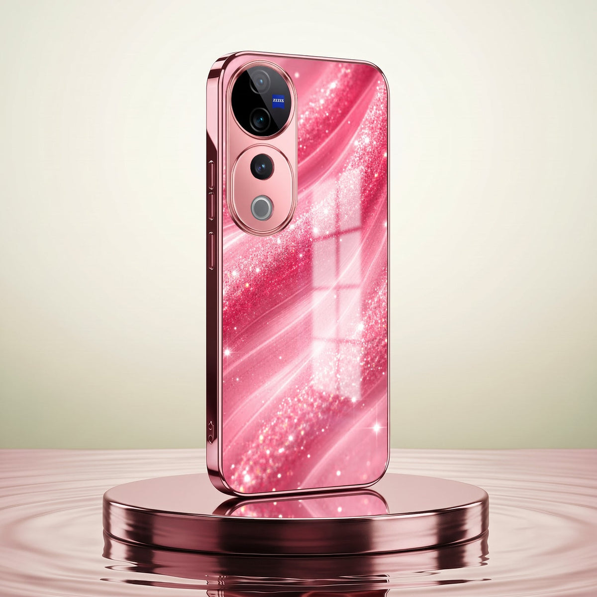 Vivo V40 Pro 5G Luxury Glitter Wave Pink Electroplated Glass Phone Back Case