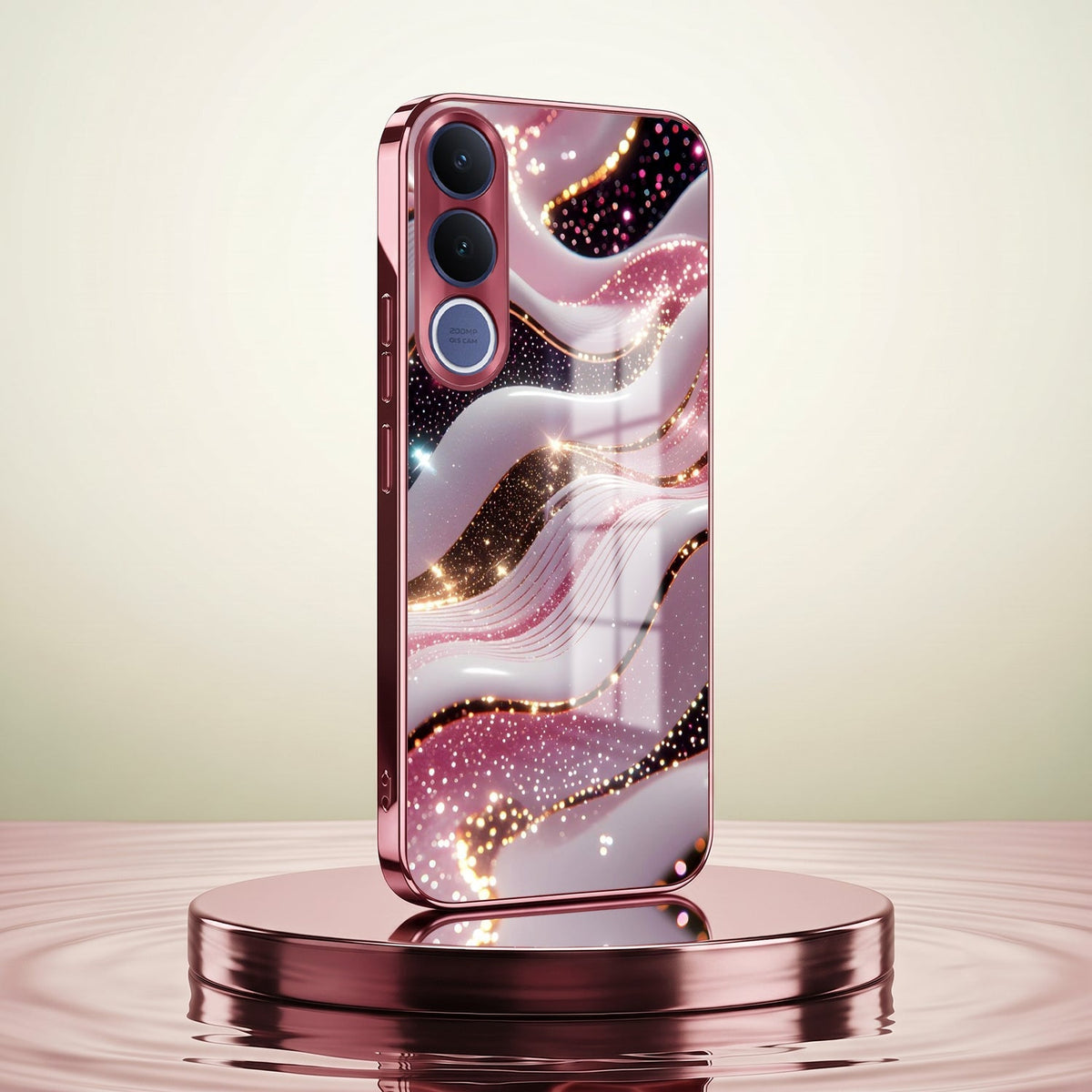 Vivo V70 FE 5G Midnight Pearl Wave Pink Electroplated Glass Phone Back Case