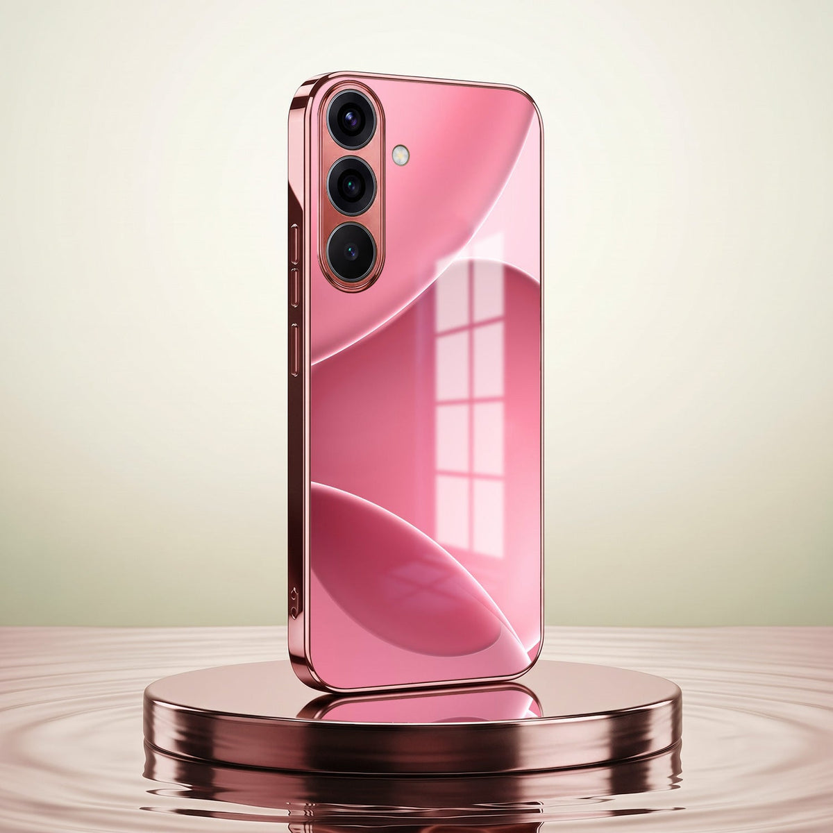 Samsung Galaxy A56 5G Luxury Glossy Wave Pink Electroplated Glass Phone Back Case