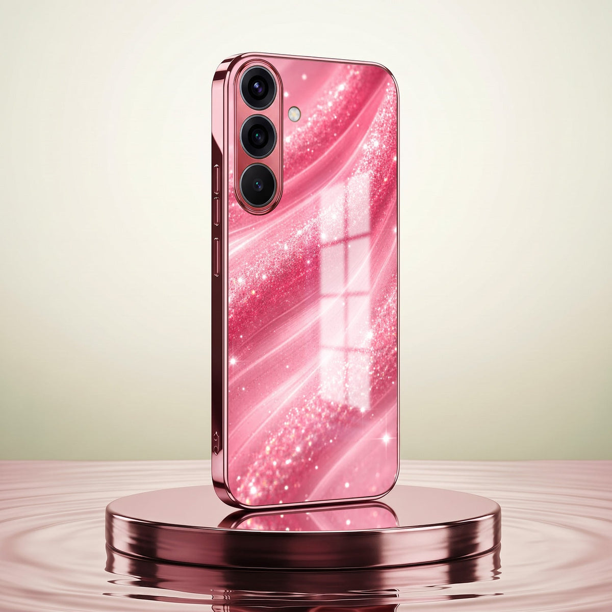 Samsung Galaxy A56 5G Luxury Glitter Wave Pink Electroplated Glass Phone Back Case