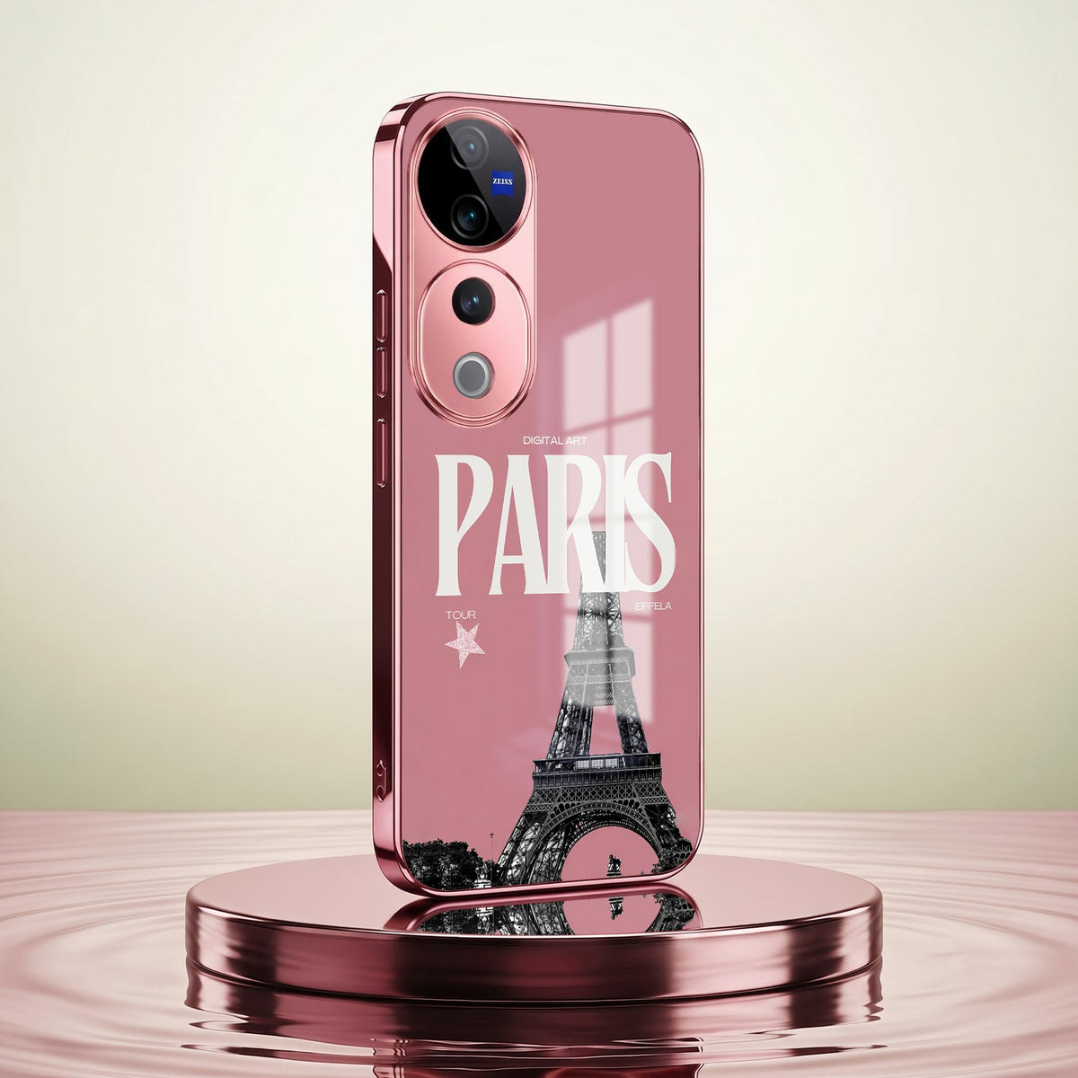 Vivo V40 Pro 5G Luxury Paris Tower Pink Electroplated Glass Phone Back Case