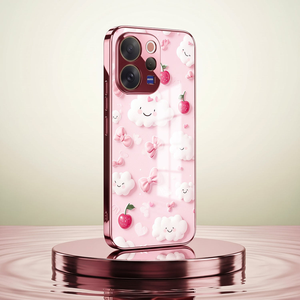 Vivo V70 5G Luxury 3D Clouds Pink Electroplated Glass Phone Back Case