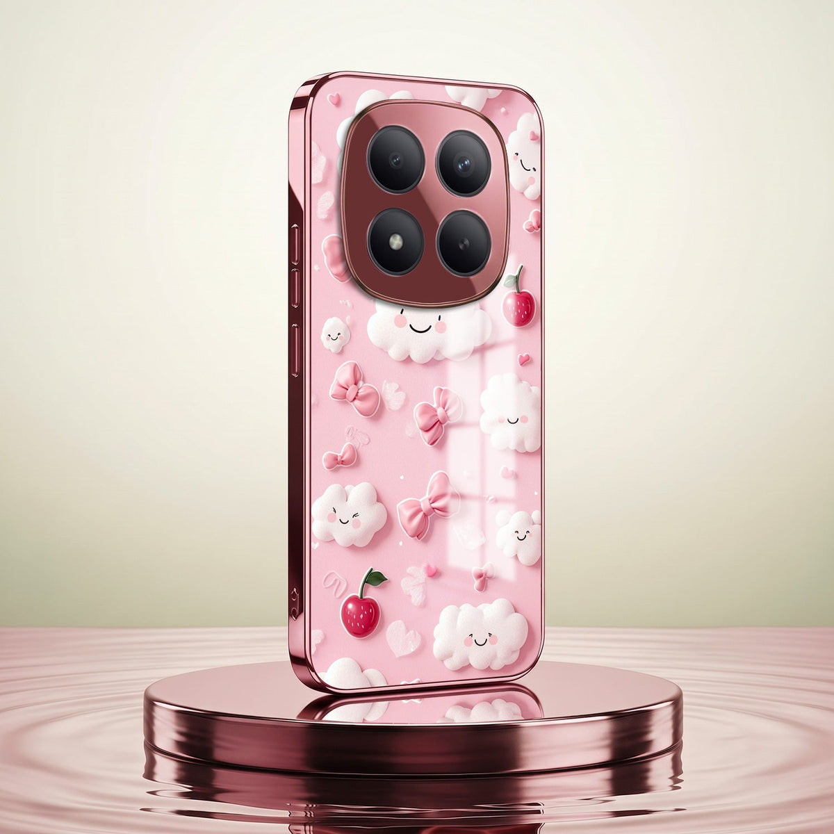 Redmi Note 15 Pro+ 5G Luxury 3D Clouds Pink Electroplated Glass Phone Back Case