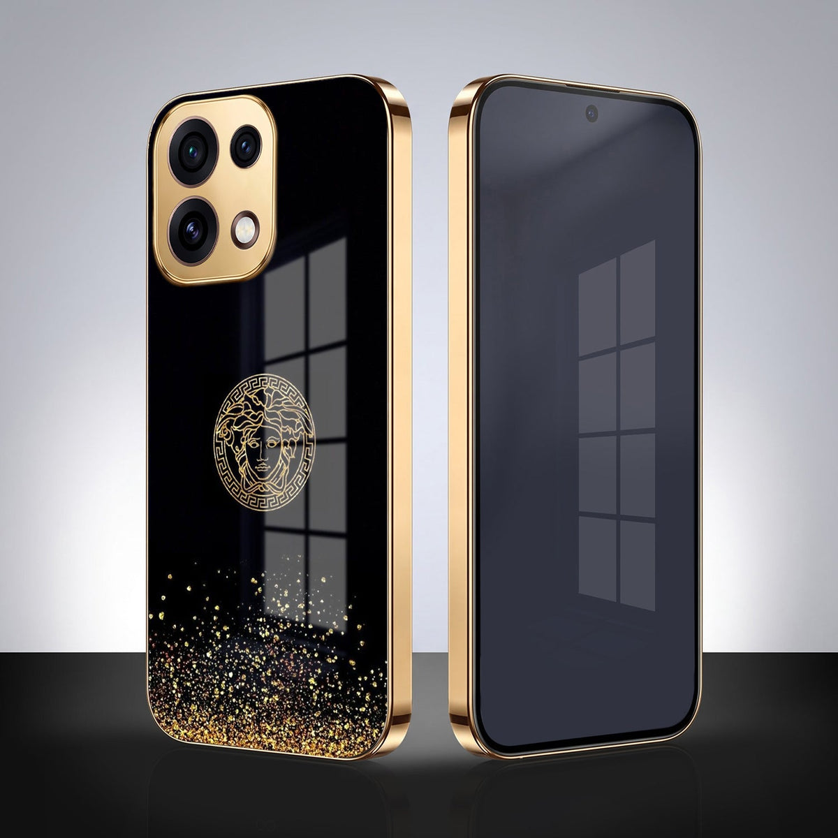 Oppo Reno 16C 5G Medusa Head Gold Electroplated Glass Phone Back Case