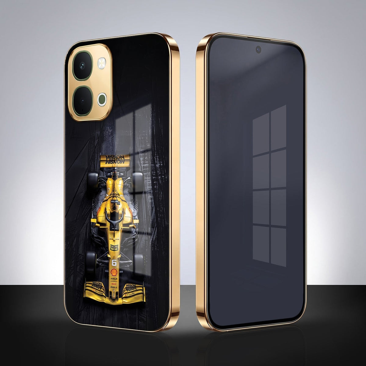 Vivo T5x 5G F1 Racing Car Gold Electroplated Glass Phone Back Case
