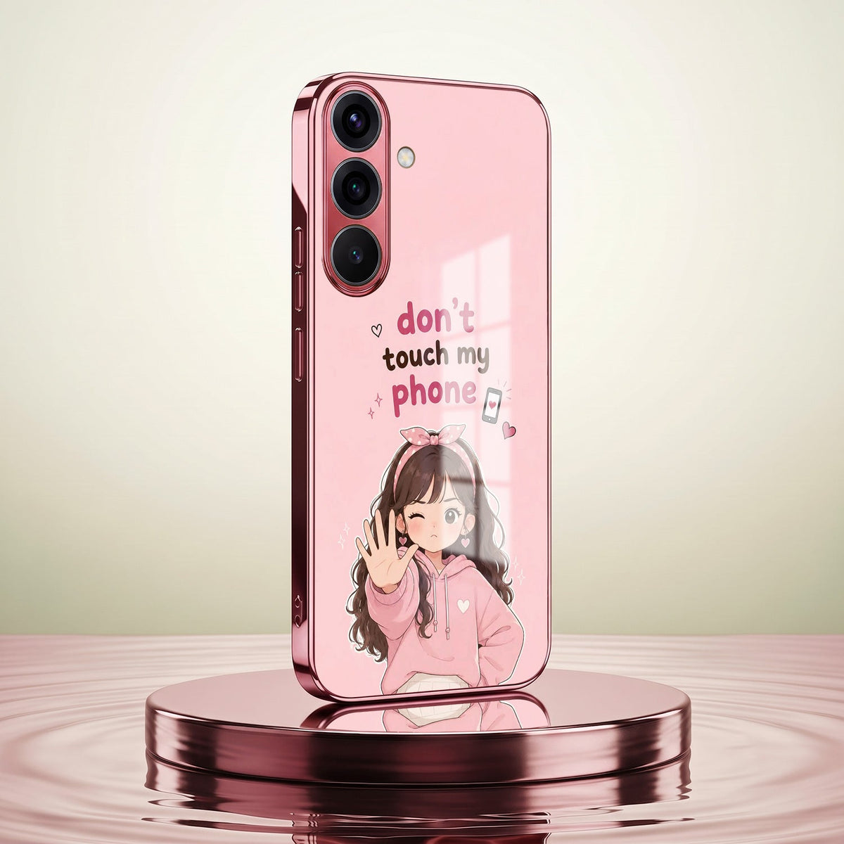 Samsung Galaxy A36 5G Luxury Anime Girl Pink Electroplated Glass Phone Back Case