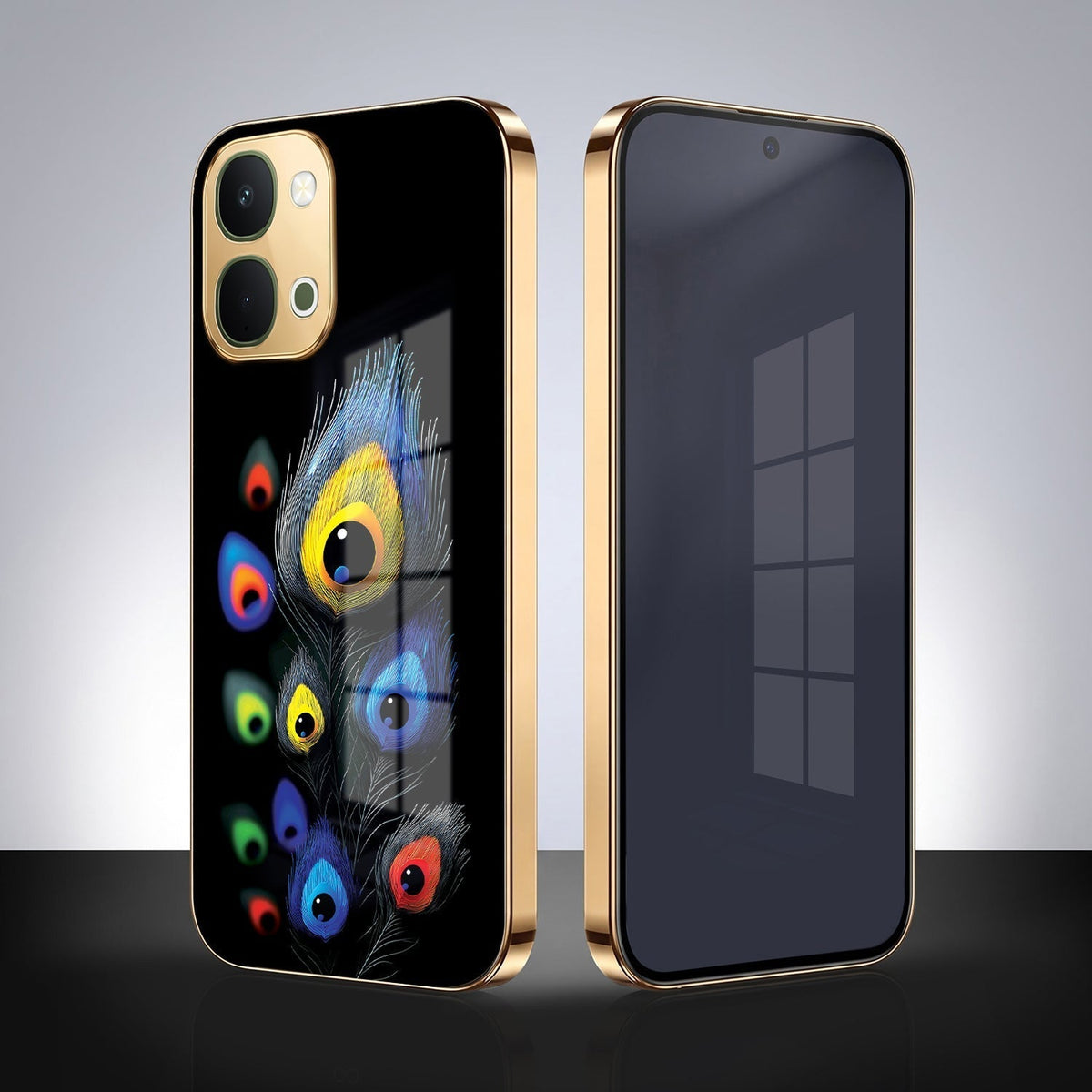Vivo T5x 5G Multi-Feather Peacock Gold Electroplated Glass Phone Back Case