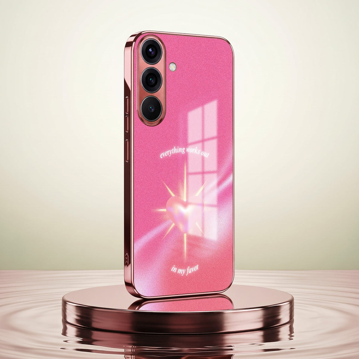 Samsung Galaxy A36 5G Luxury Glowing Heart Pink Electroplated Glass Phone Back Case