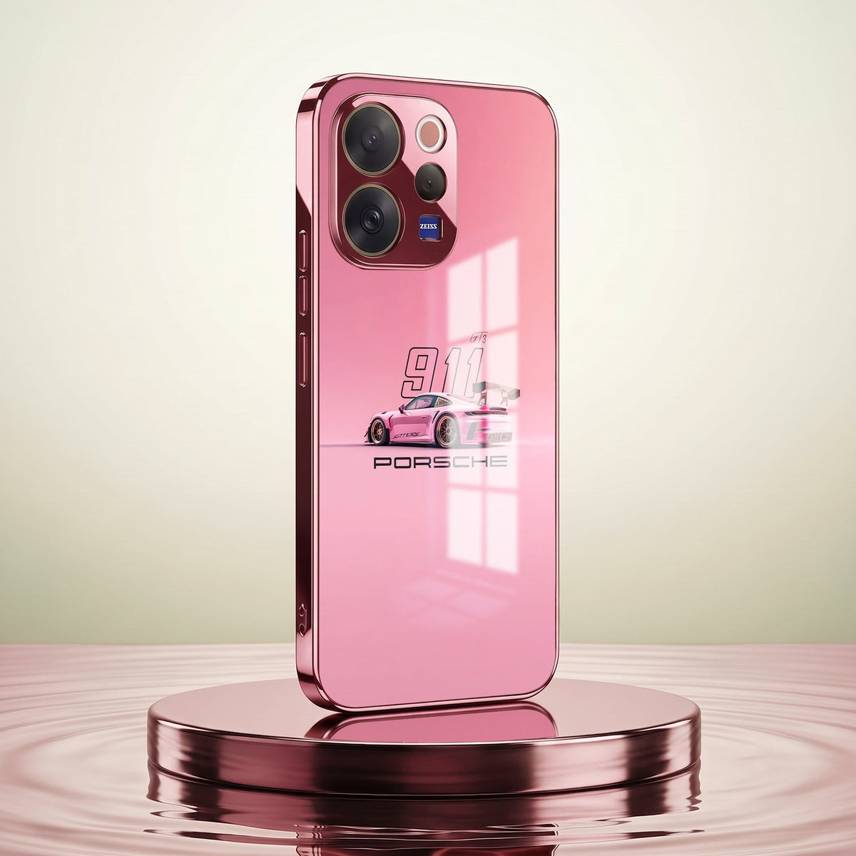 Vivo V70 5G Luxury Porsche 911 Pink Electroplated Glass Phone Back Case
