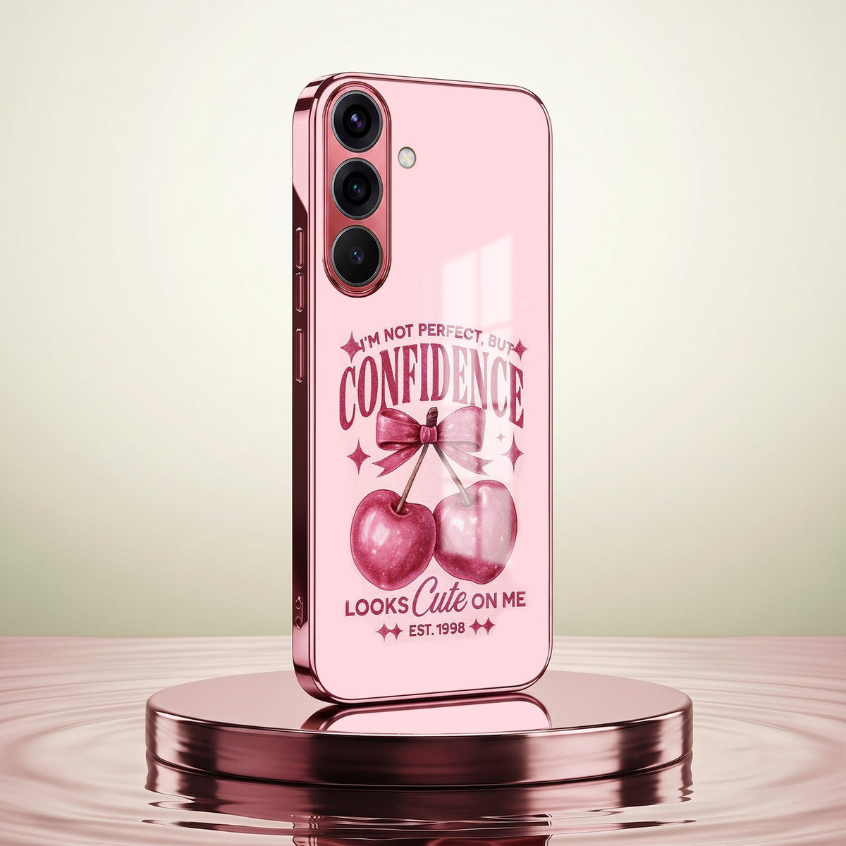 Samsung Galaxy A56 5G Luxury Cherry Bow Pink Electroplated Glass Phone Back Case