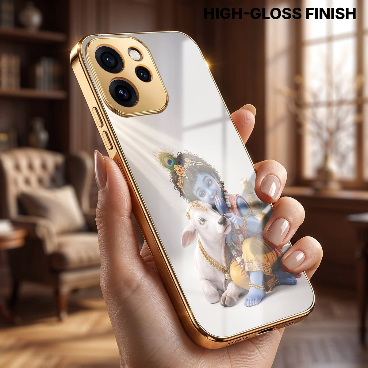 Oppo Reno 15 Pro Mini 5G Bal Krishna Blessings Gold Electroplated Glass Phone Back Case