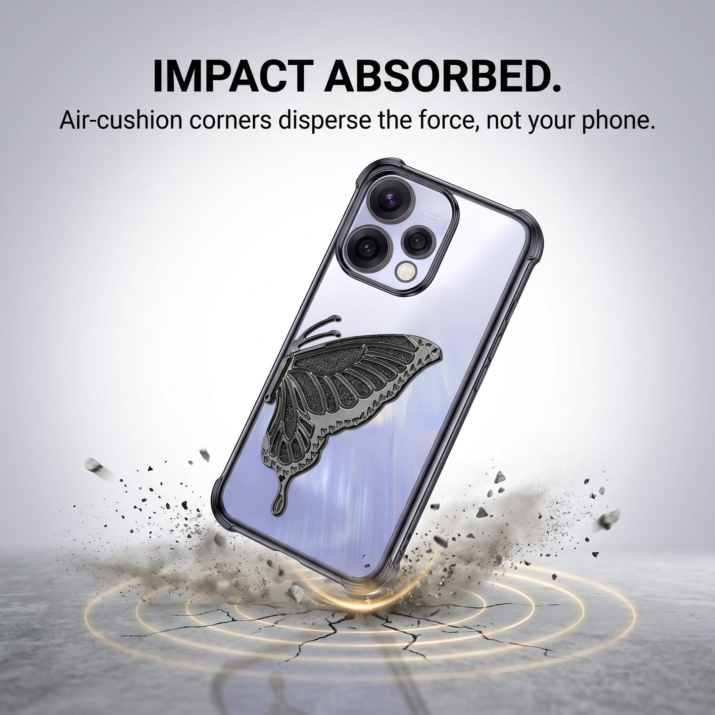 Oppo Reno 15 5G Premium Butterfly Glitter Stand Transparent Shockproof Airbag Phone Case