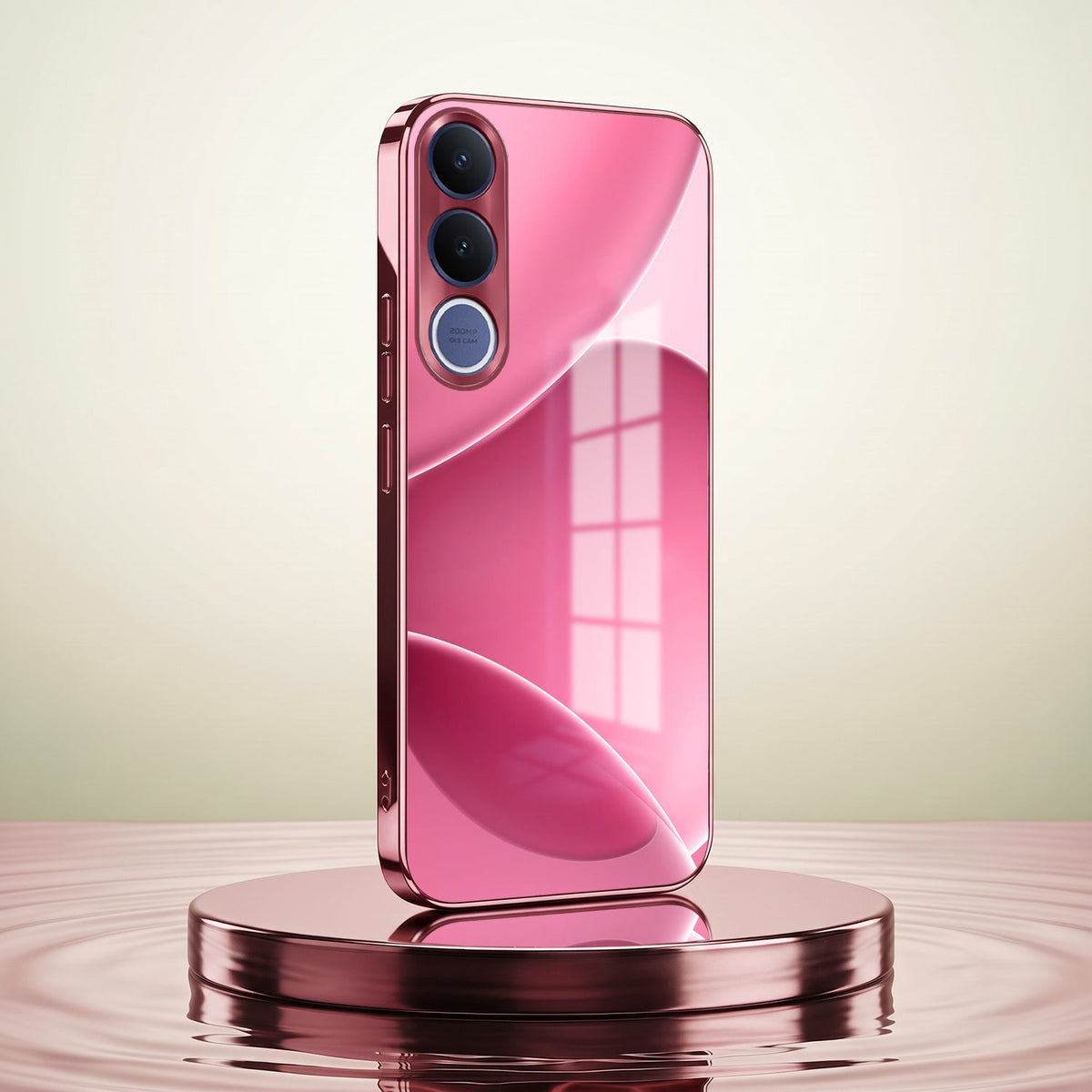 Vivo V70 FE 5G Luxury Glossy Wave Pink Electroplated Glass Phone Back Case