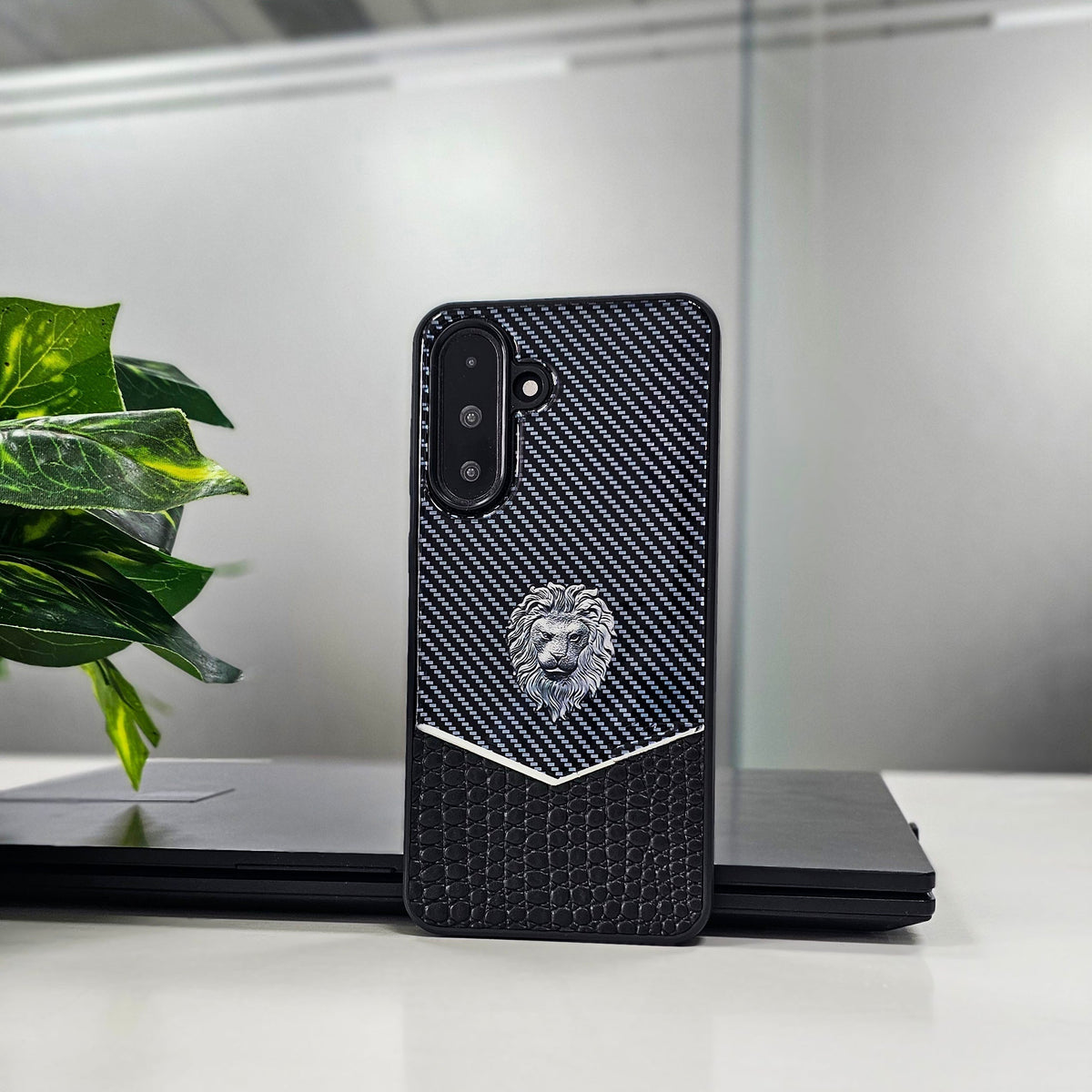 Samsung Galaxy A56 5G Luxury Lion Pattern Leather And Liquid Siliconeย Case