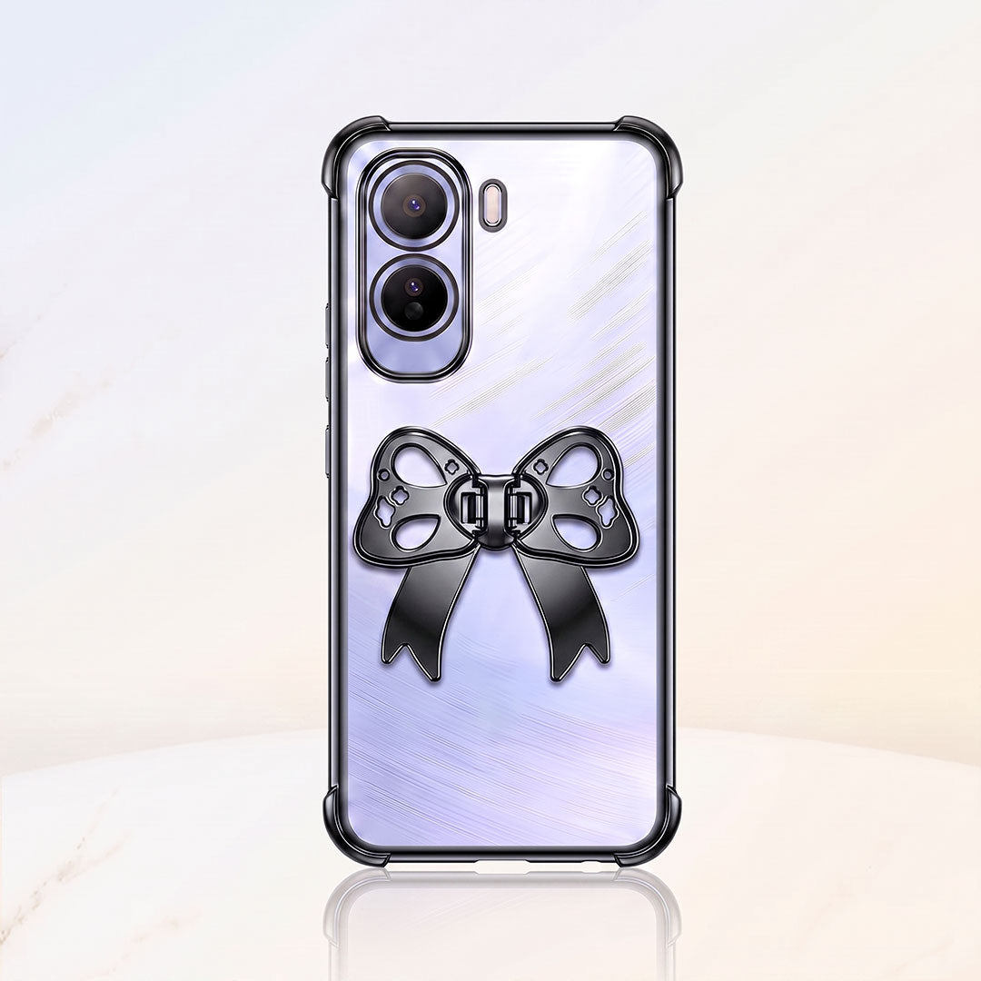 Vivo T5 Pro 5G Stylish Bow Knot Stand Transparent Shockproof Airbag Phone Case