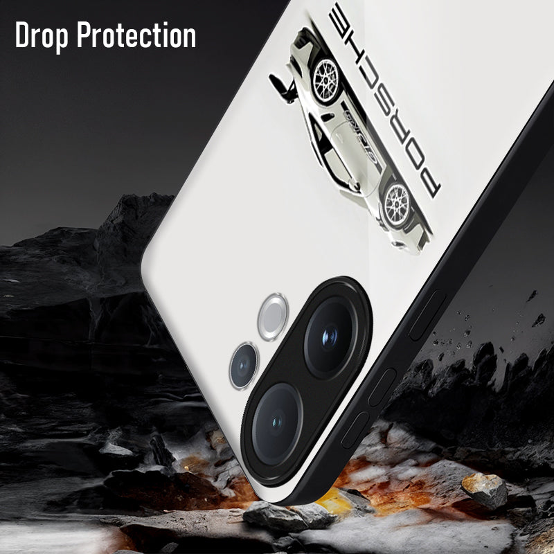 Vivo V60 5G Premium Acrylic Shockproof Glass Back Case (White Porsche)