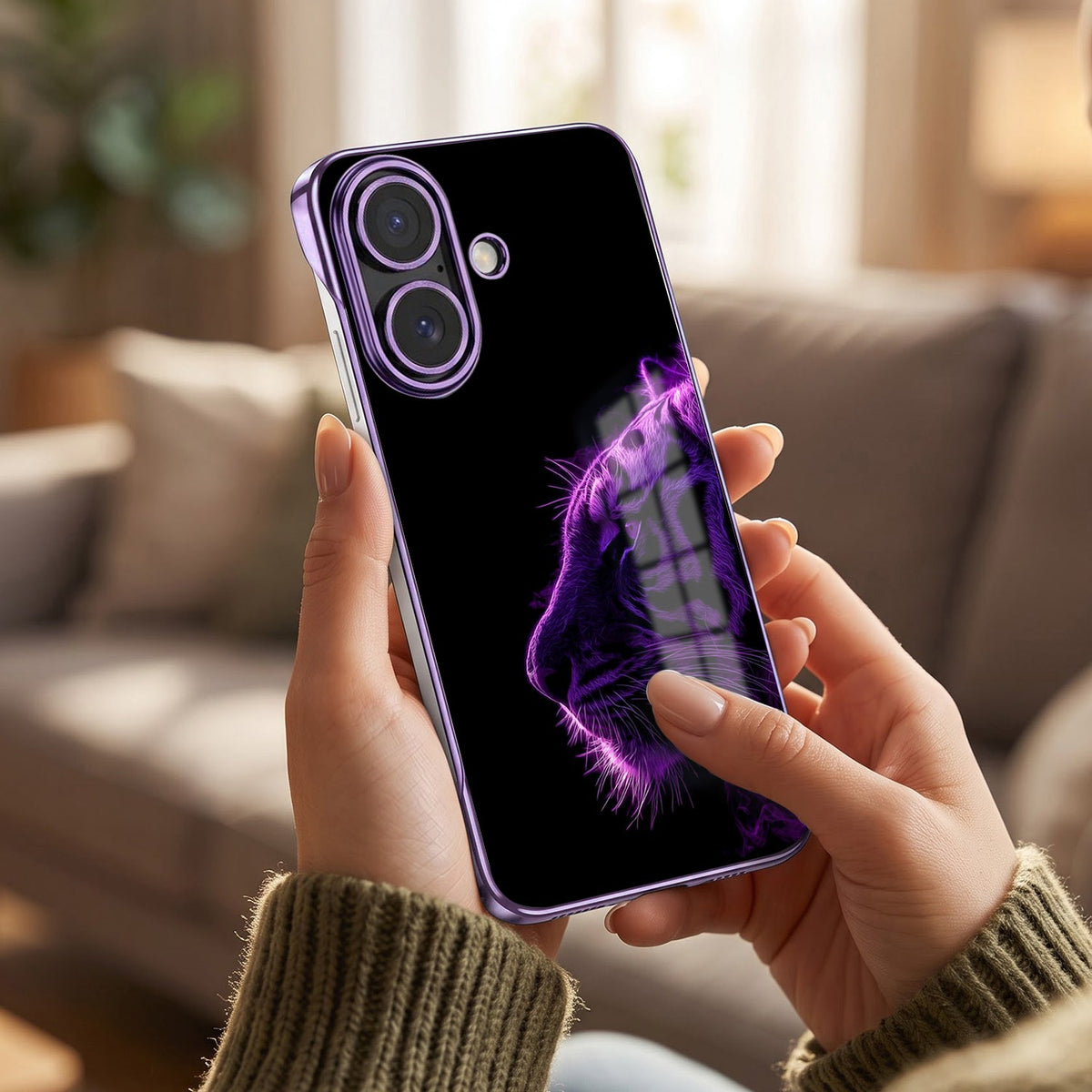 iPhone 16 Plus 5G Neon Beast Purple Printed Frameless Back Case