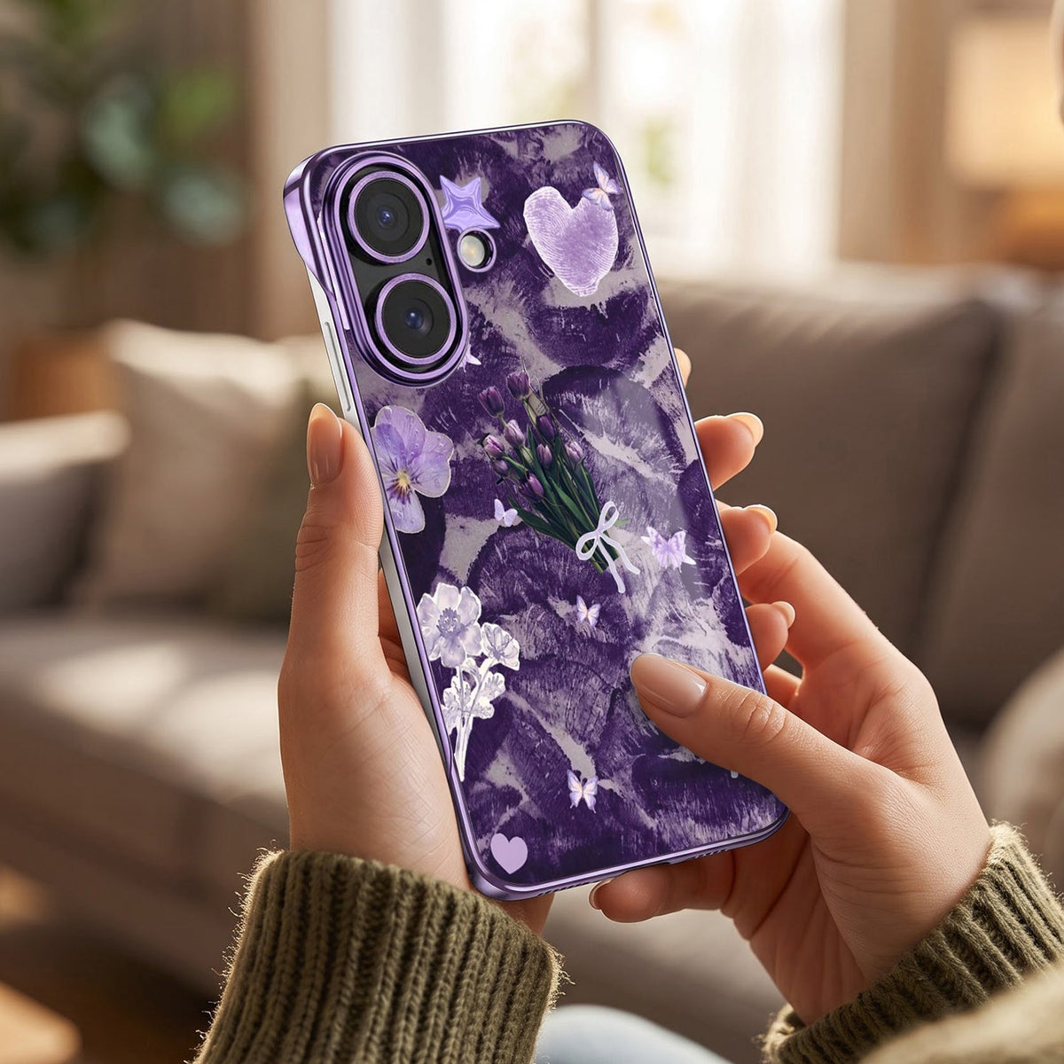 iPhone 16 Plus 5G Lavender Kiss Purple Printed Frameless Back Case