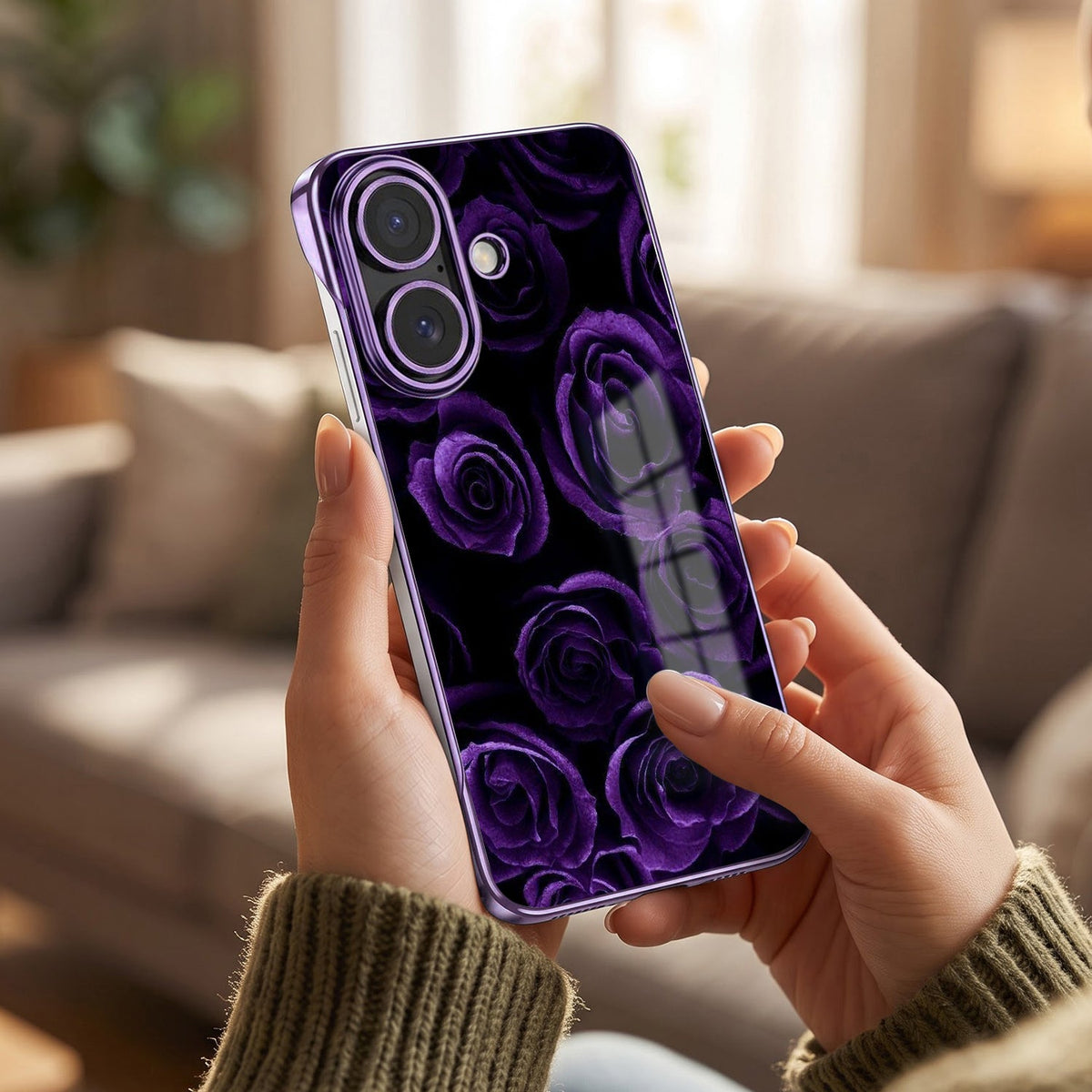 iPhone 16 Plus 5G Rose Purple Printed Frameless Back Case