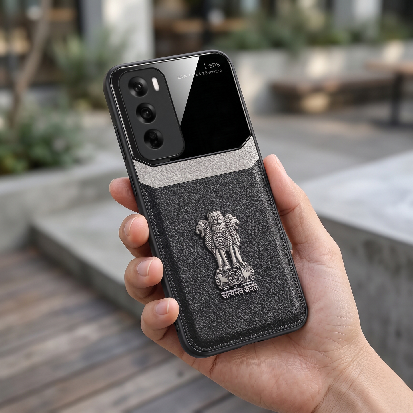 Oppo Reno 12 5G Satyamev Jayate 3D Metal Leather Back Case