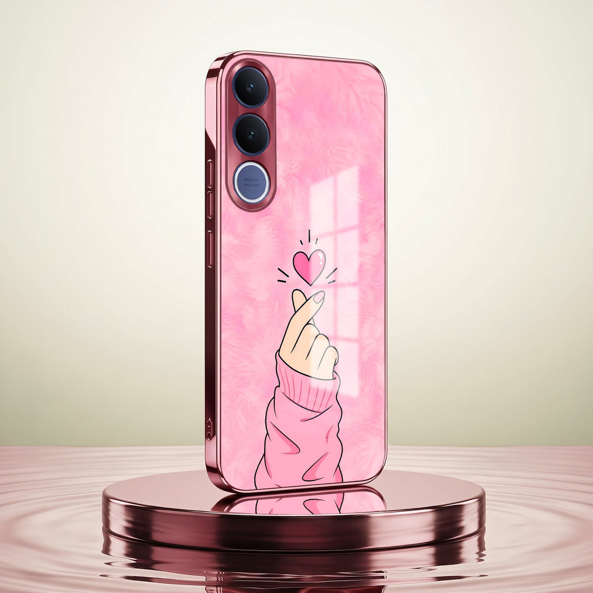 Vivo V70 FE 5G Luxury Heart Pink Electroplated Glass Phone Back Case