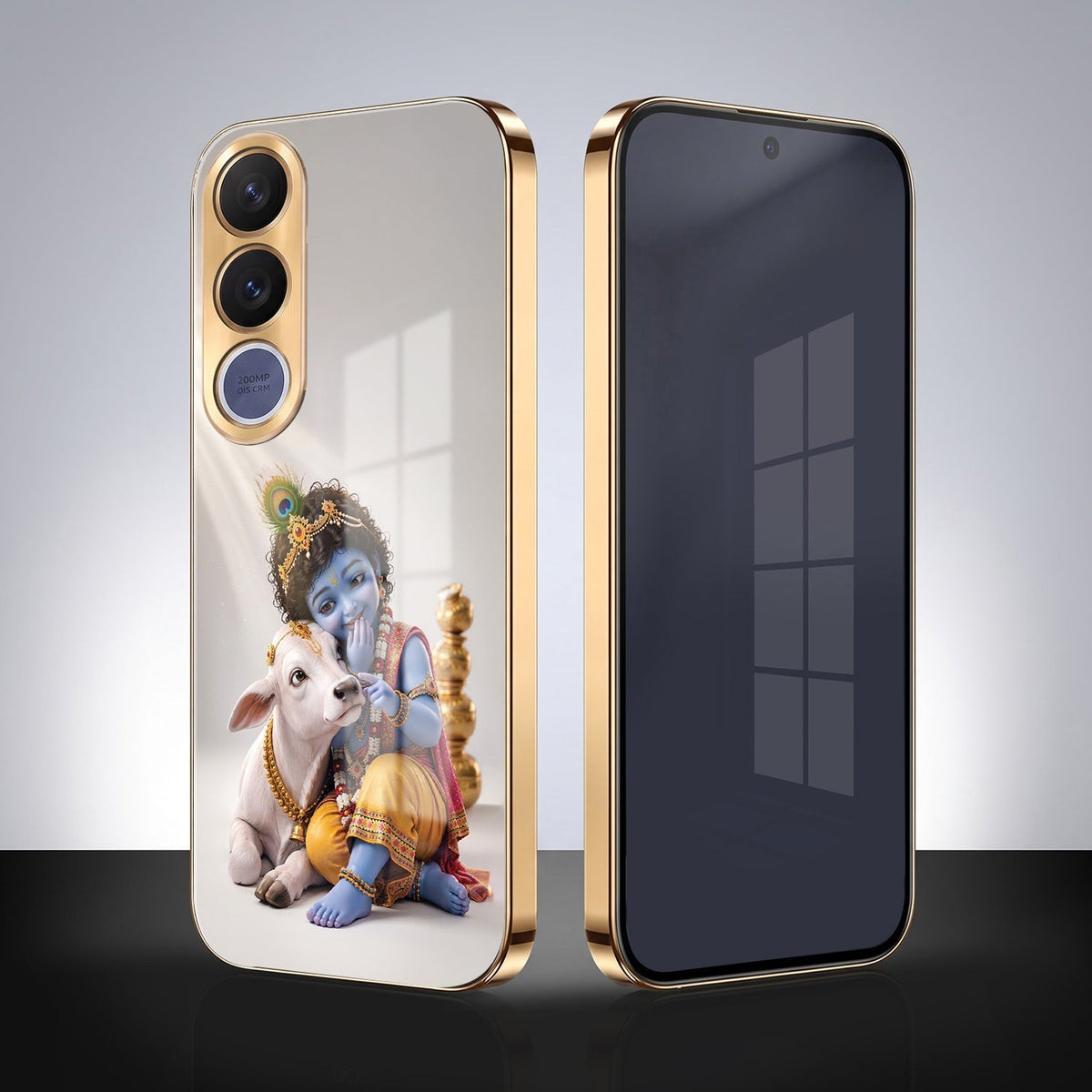 Vivo V70 FE 5G Bal Krishna Blessings Gold Electroplated Glass Phone Back Case