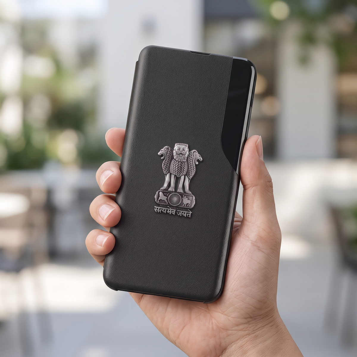 Vivo T3 5G Metal Emblem Satyamev Jayate Half Window Leather Flip Case