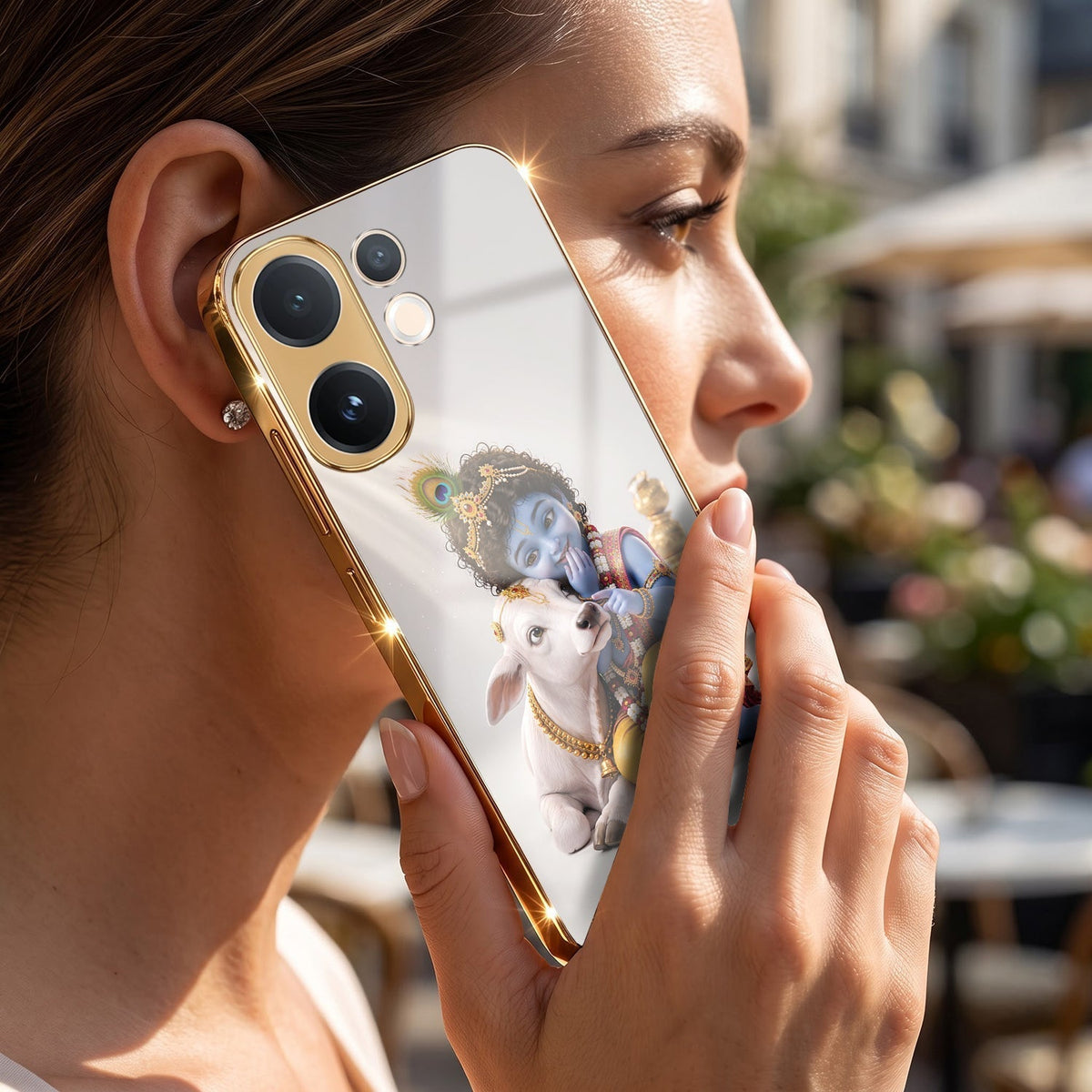 Vivo V60 5G Bal Krishna Blessings Gold Electroplated Glass Phone Back Case