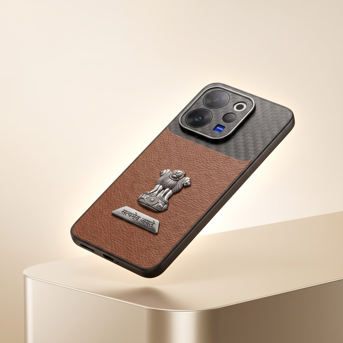 Vivo V70 5G Satyamev Jayate 2-in-1 Emblem Carbon Fiber Leather Phone Case