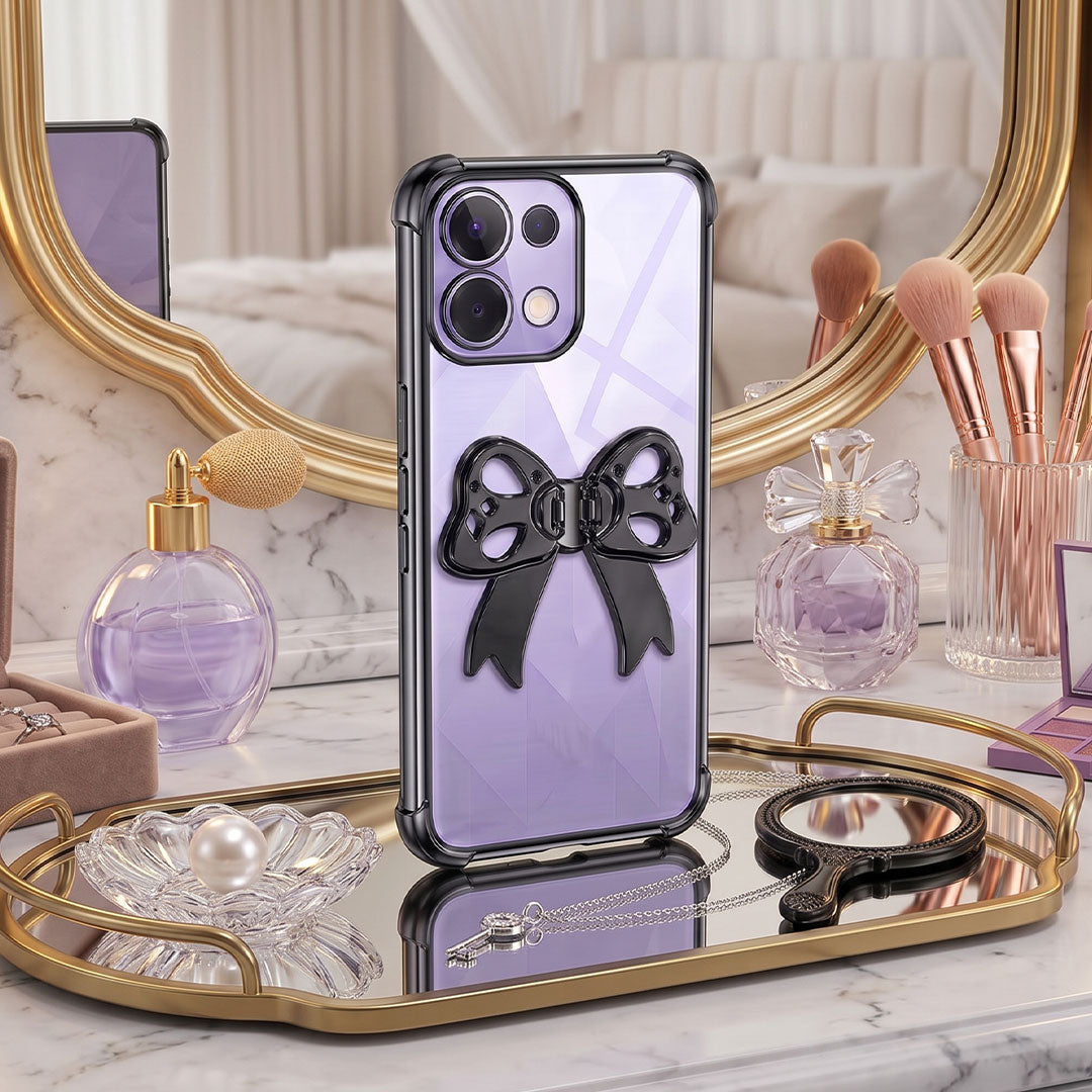 Oppo K13 5G Stylish Bow Knot Stand Transparent Shockproof Airbag Phone Case