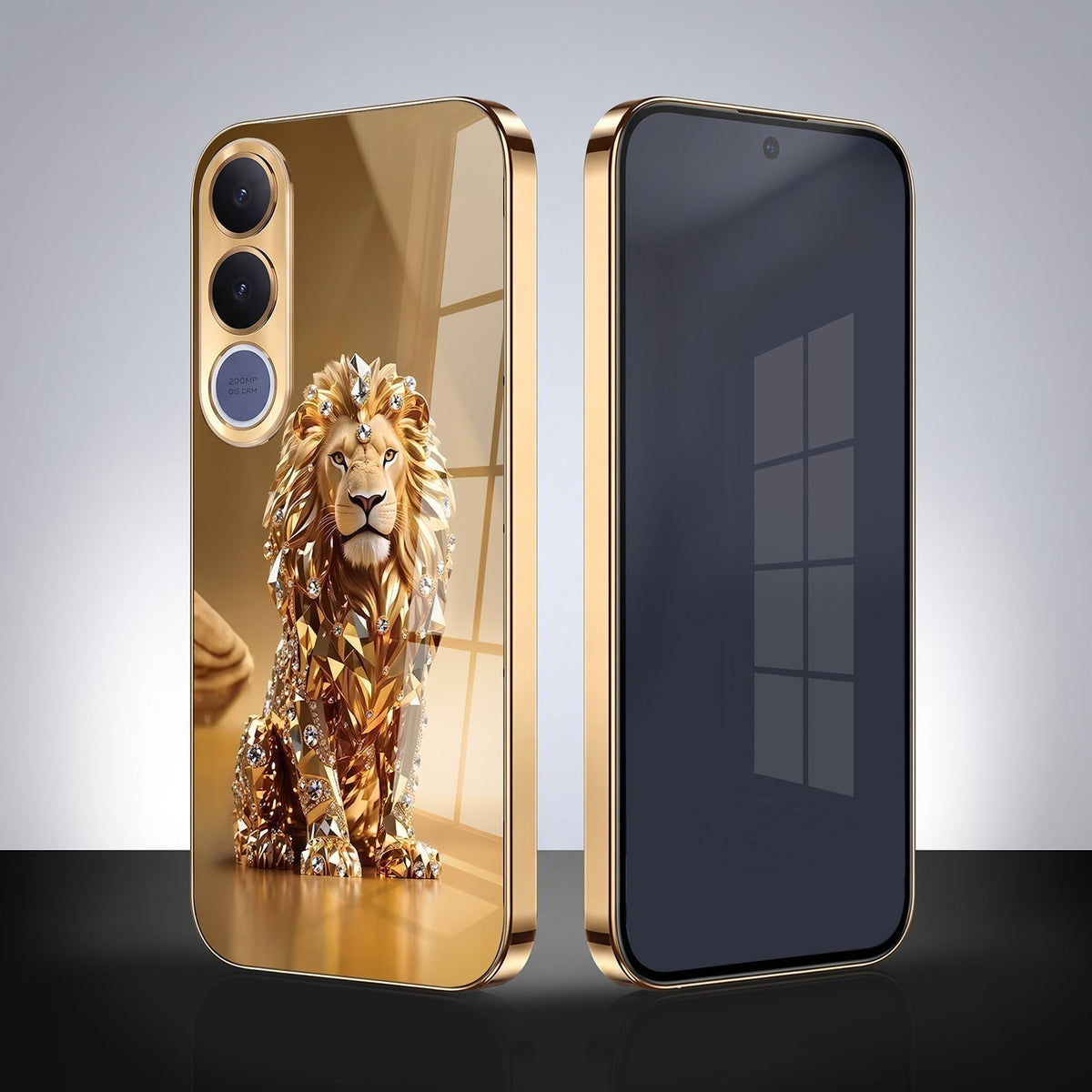 Vivo V70 FE 5G Luxury Lion Gold Electroplated Glass Phone Back Case