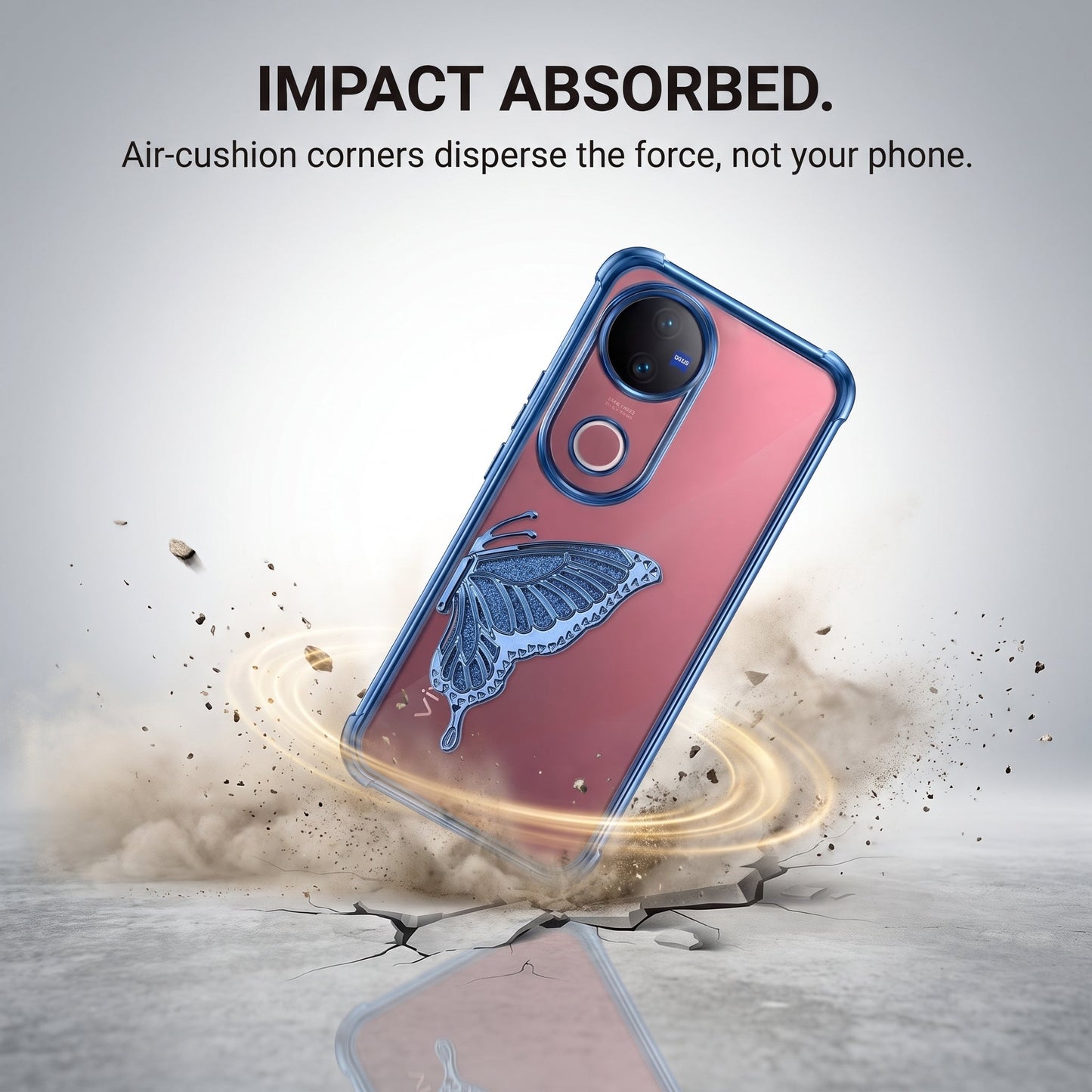 Vivo V50 5G Premium Butterfly Glitter Stand Transparent Shockproof Airbag Phone Case