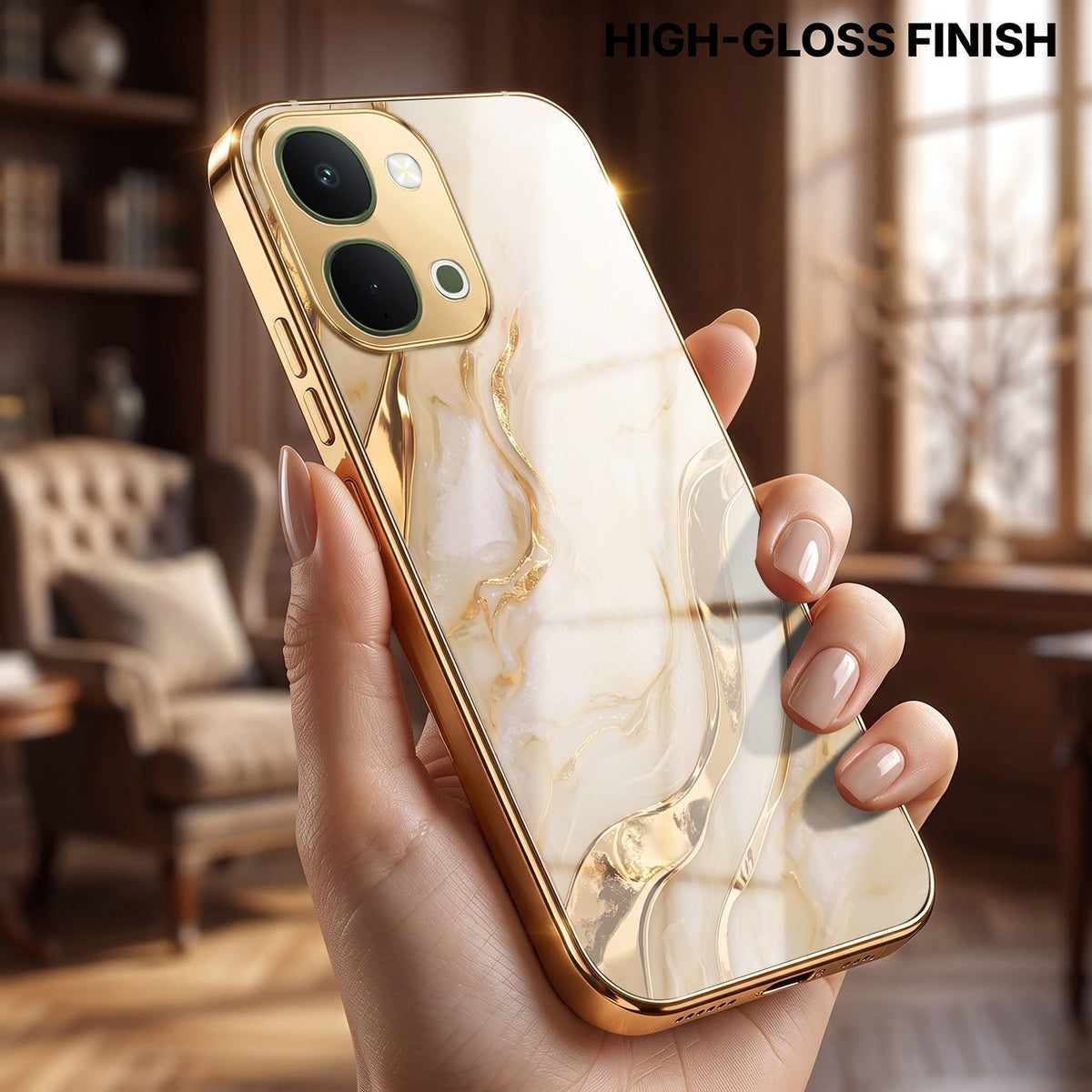 Vivo T5X 5G Marvel Texture Gold Electroplated Glass Phone Back Case