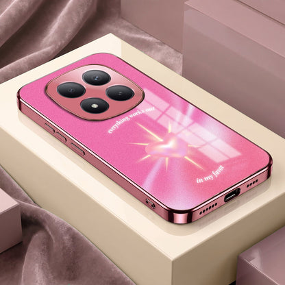 Redmi Note 15 Pro+ 5G Luxury Glowing Heart Pink Electroplated Glass Phone Back Case