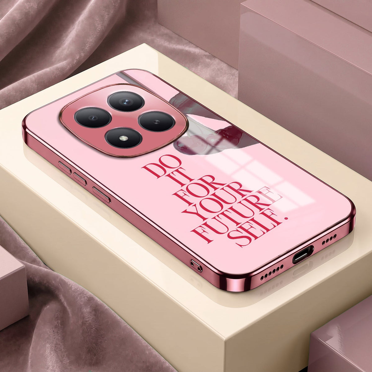 Redmi Note 15 Pro+ 5G Future Self Pink Electroplated Glass Phone Back Case