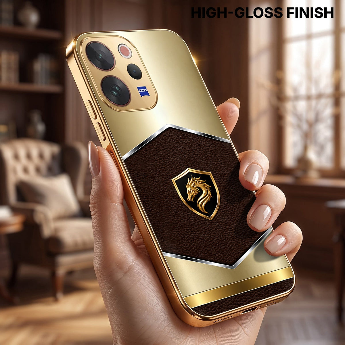Vivo V70 5G Dragon Crest Gold Electroplated Glass Phone Back Case