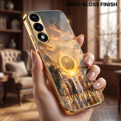 Oneplus Nord 5 5G Celestial Seven Horses Gold Electroplated Glass Phone Back Case