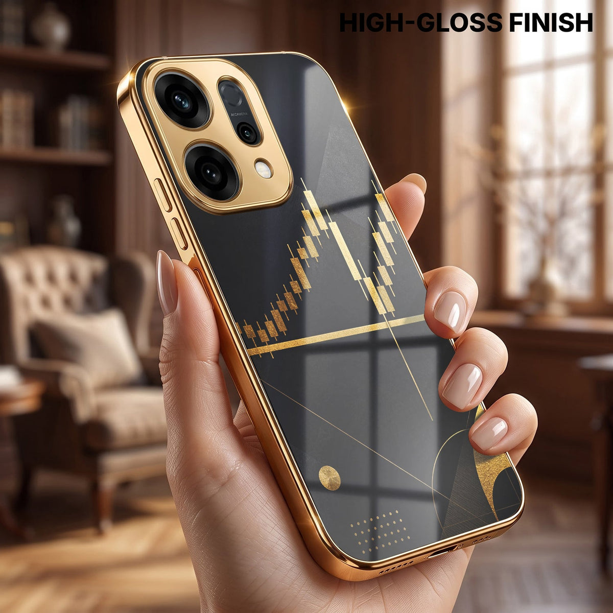 Oppo Reno 14 5G Trading Candles Gold Electroplated Glass Phone Back Case