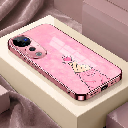 Vivo V40 Pro 5G Luxury Heart Pink Electroplated Glass Phone Back Case
